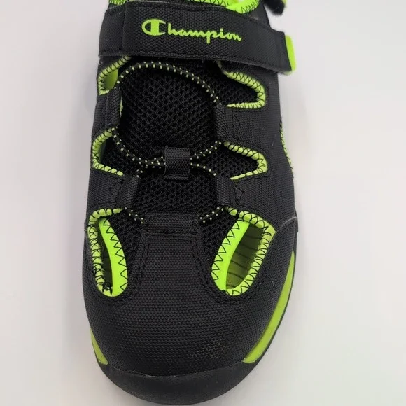 Champion Boys Kids Sandals Shoes Black/Neon Green Strap Closed Toe Size 5 Youth - Picture 9 of 16